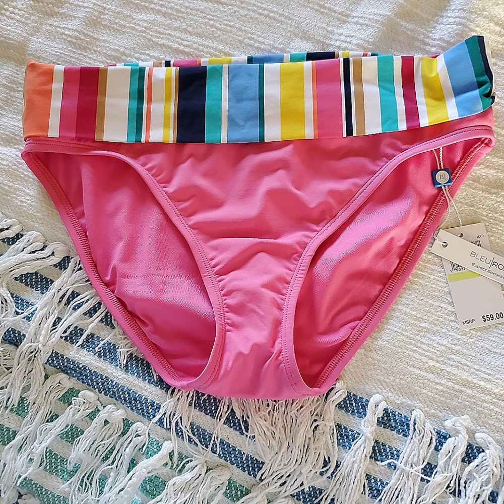Blue Rod Rainbow of colors on Pink Swimsuit Bikini Bottom NWT New